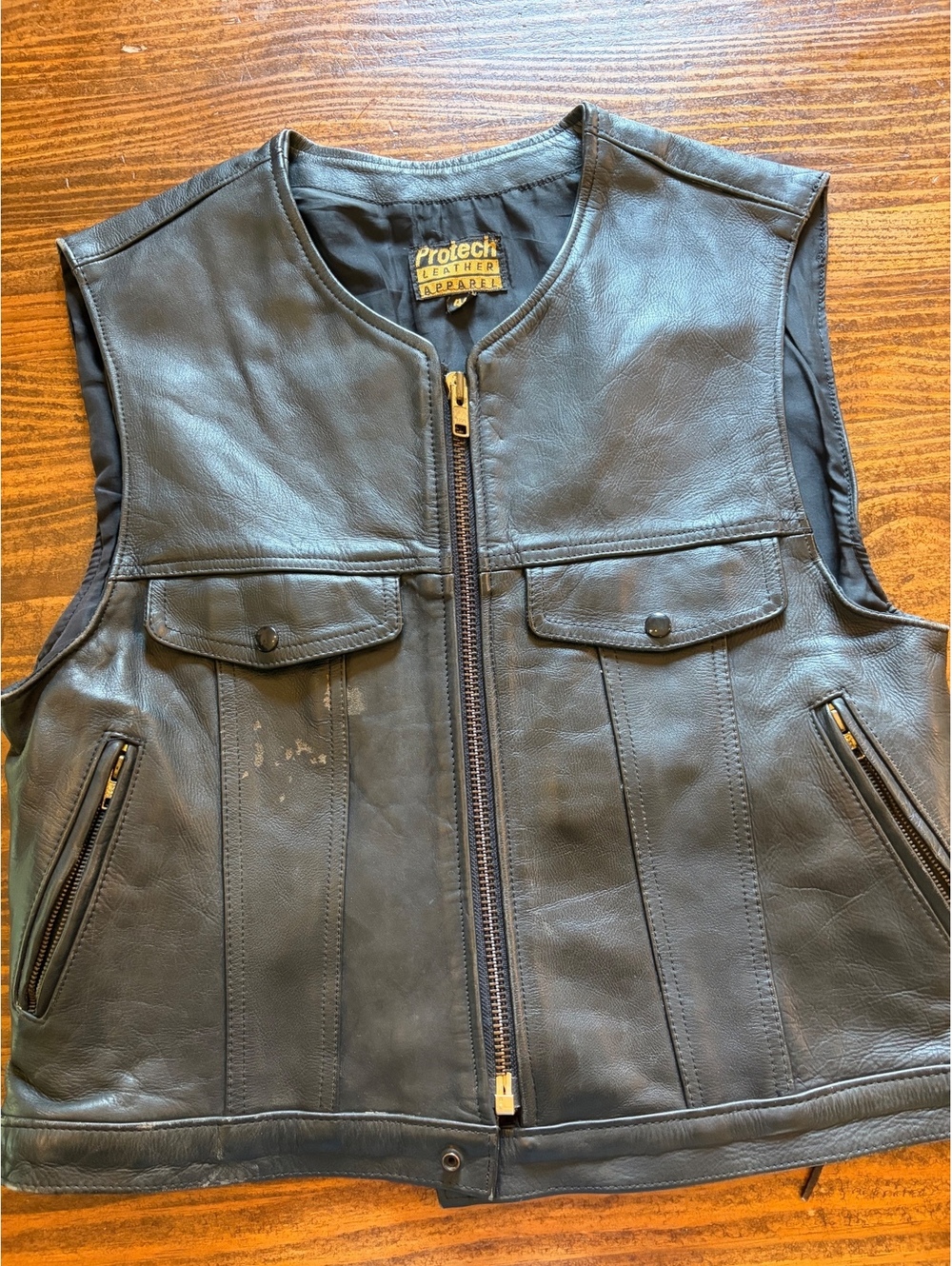 Protech Leather Apparel Black Leather Vest Size 46
